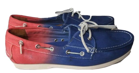 Polo Ralph Lauren USA Merton Boat Shoes Hombre Blue Red Tie dye Canvas Mens 11.5 main image 6